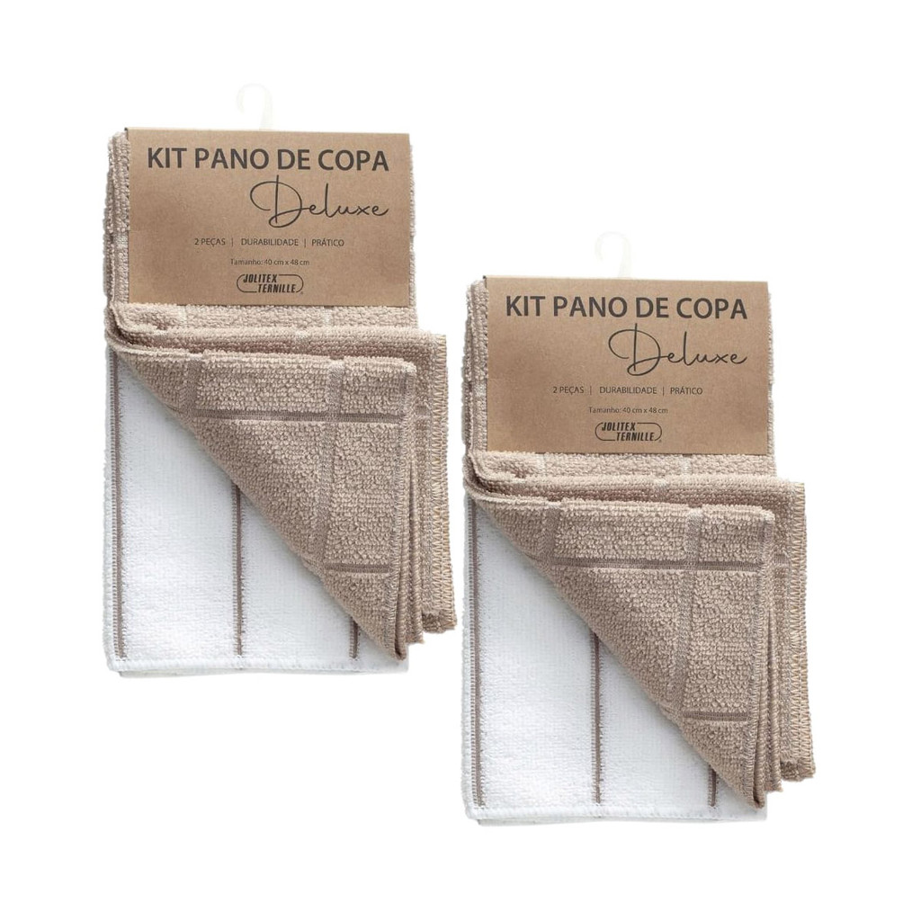 Kit 4 Un Panos de Copa Bege e Branco 40x48cm -Jolitex Deluxe