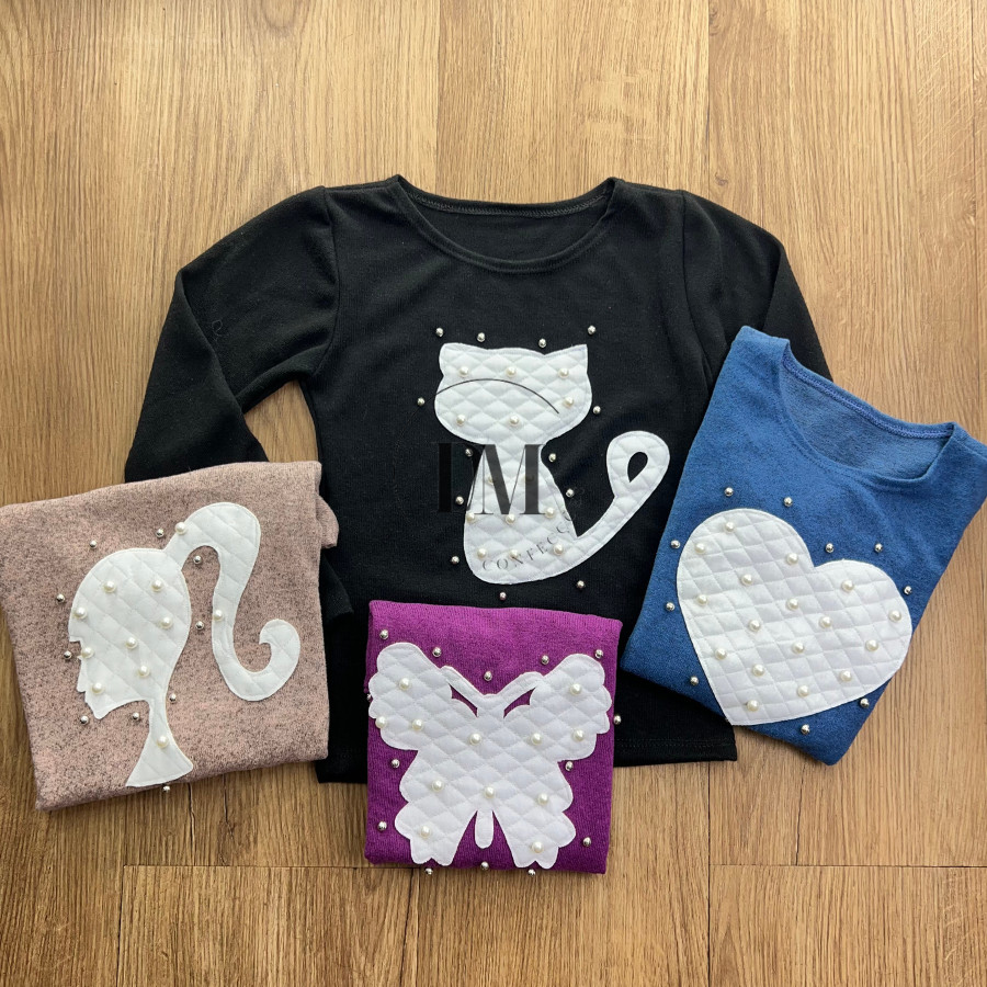 Kit 4 Blusa Lanzinha com aplique Perolas Infantil Manga Longa de inverno para o frio quentinha