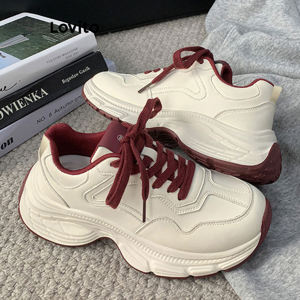 (Trendy) Lovito Esporte simples branco simples na moda pai sapatos tênis para mulher  LFA59283