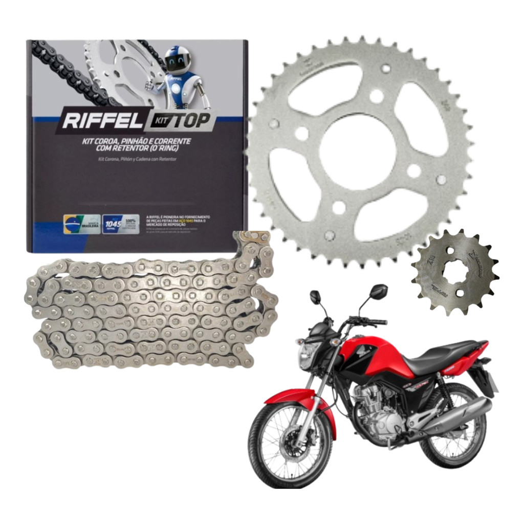 Kit Relação Tração Transmissão Cg Fan Titan 150 2004 2005 2006 2007 2008 2009 2010 A 2016 Riffel