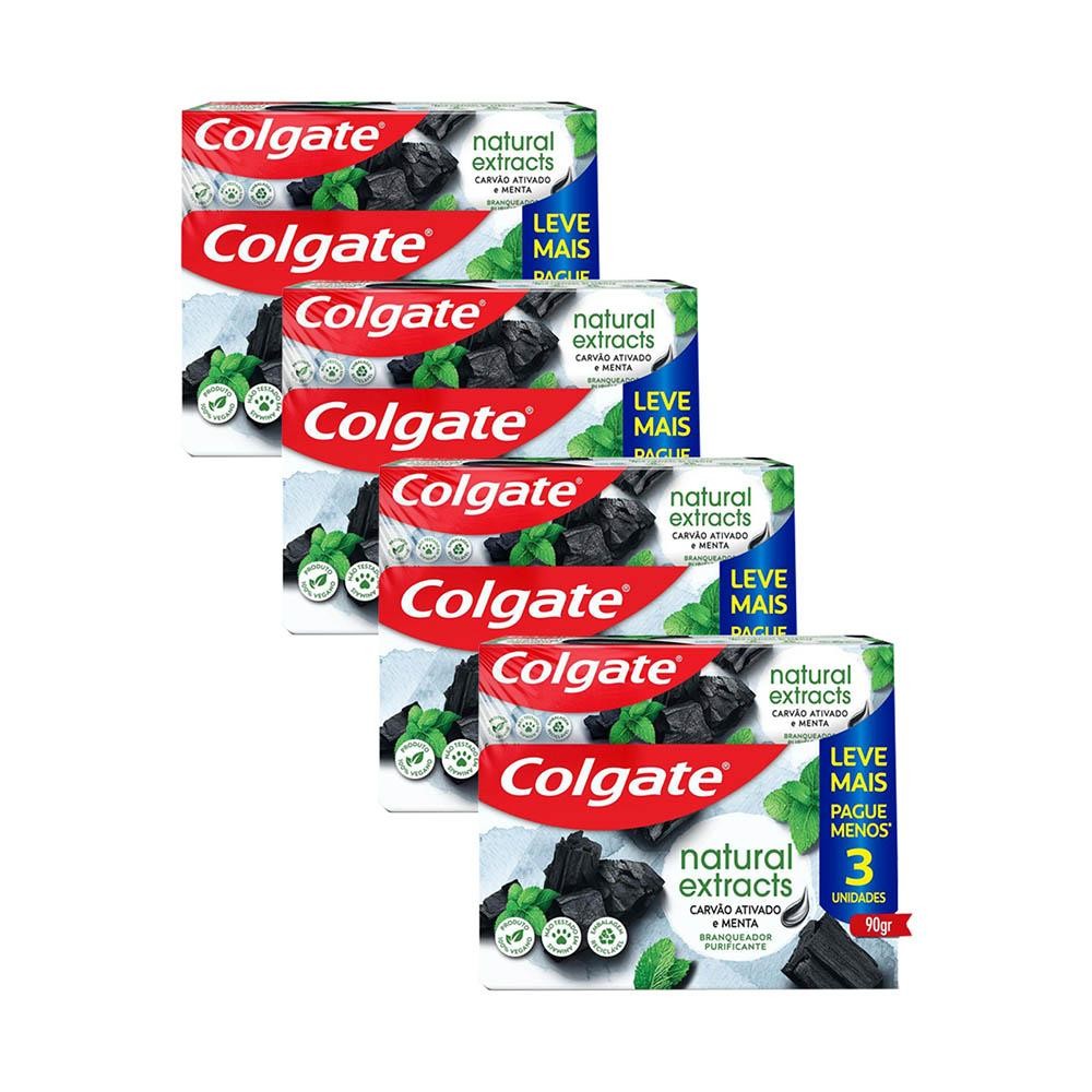 Kit 4 Pack Creme Dental Colgate Natural Extracts Carvão Ativado e Menta 90g em Oferta na Shopee