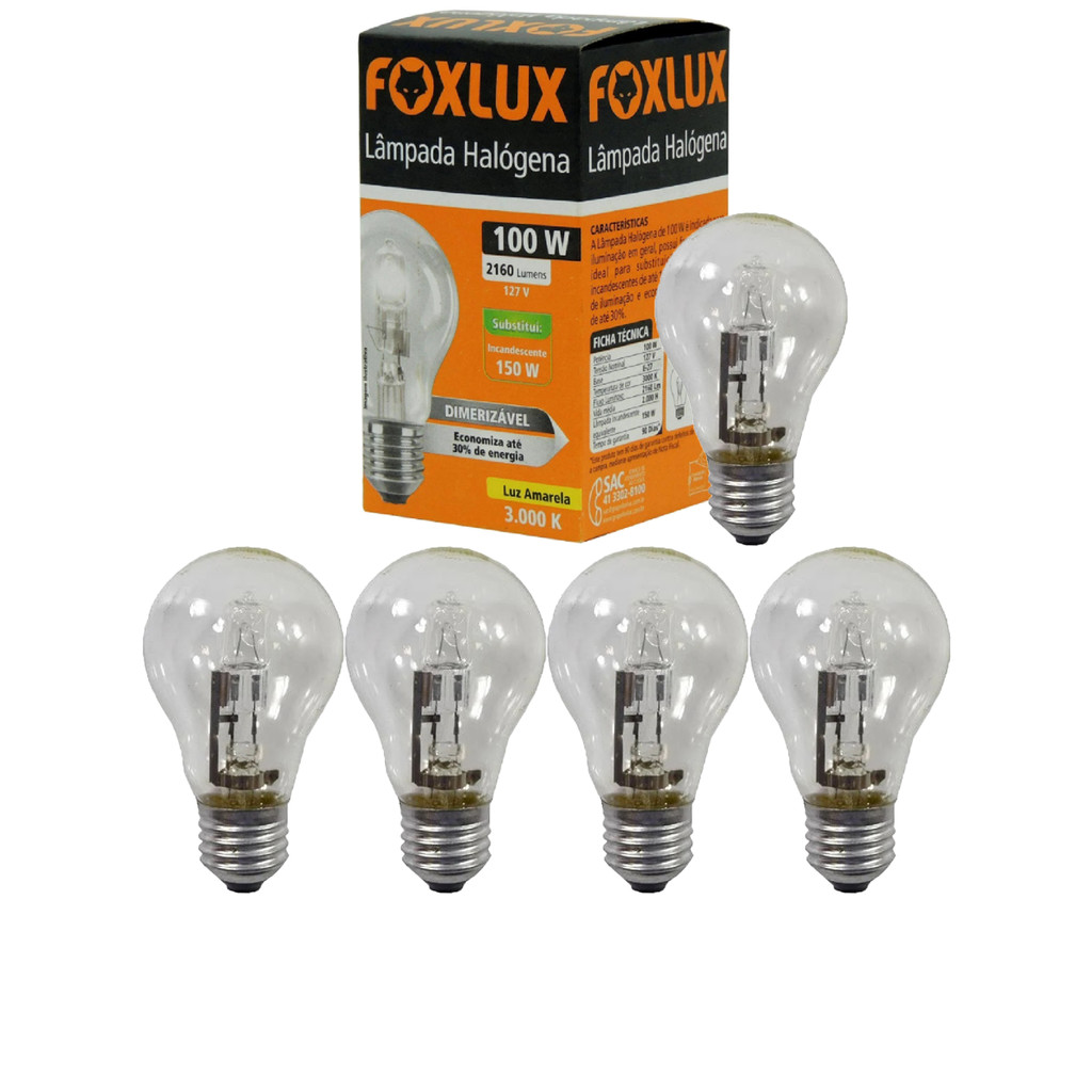 Kit 5 Lampada Halogena Classica 100W 127V Foxlux - Home & Living