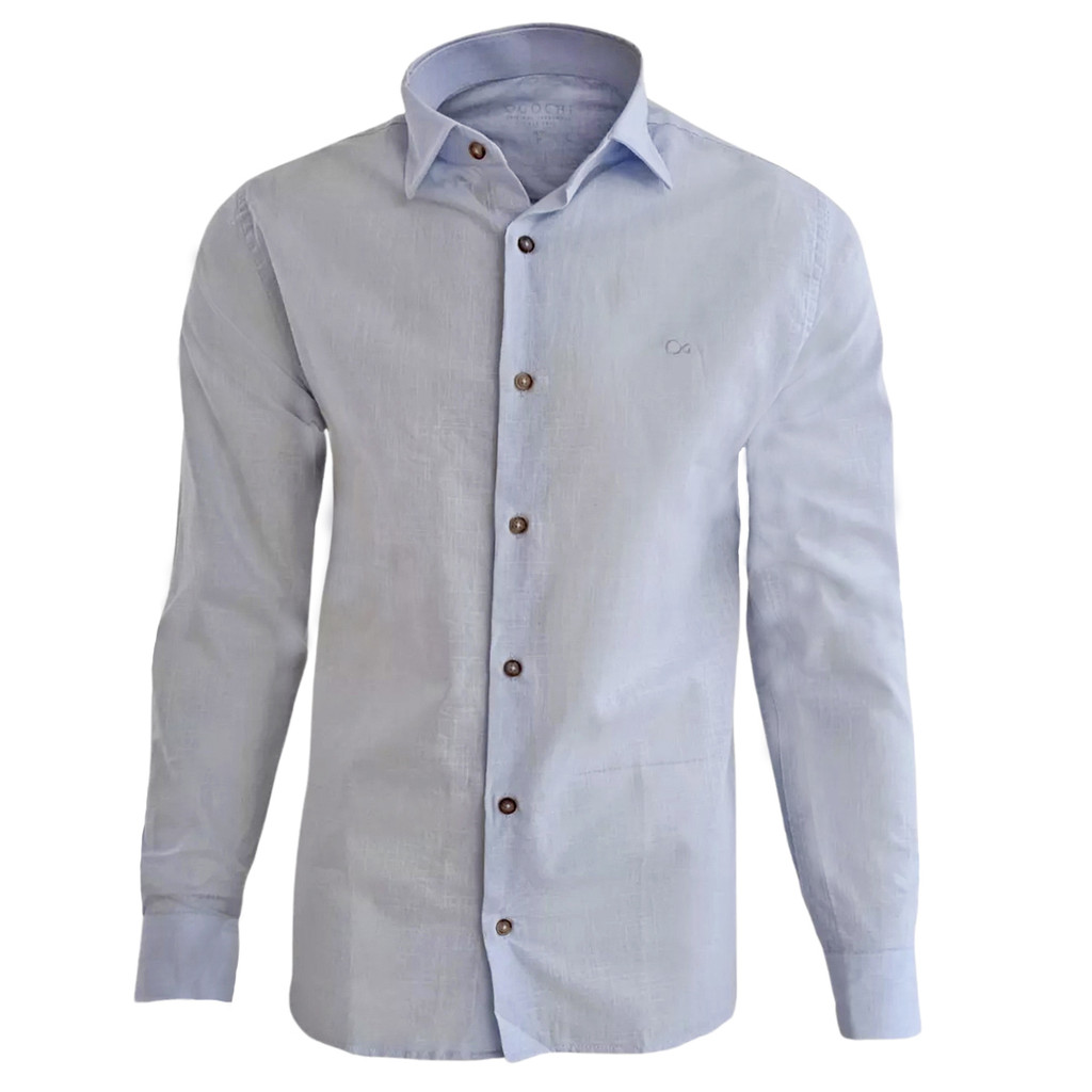 Camisa Ogochi Azul Gelo Ml Casual Slim Flam