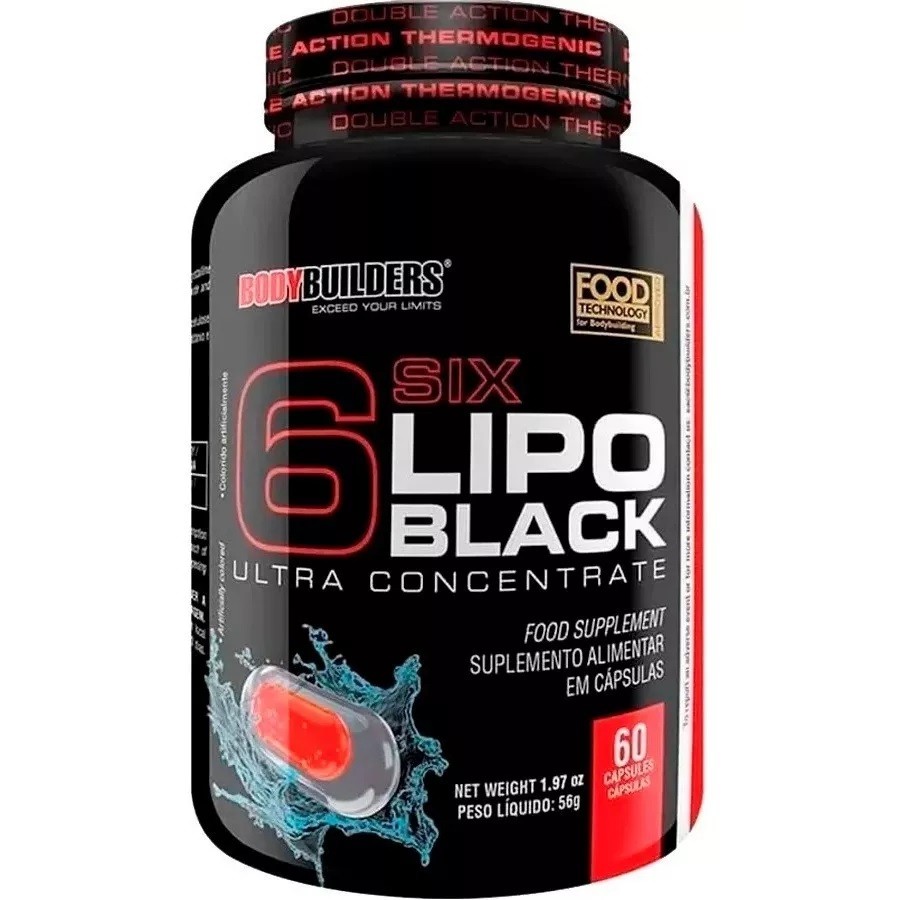 Termogênico 6 Six Lipo Black Ultra Concentrate 60 Cápsulas - Bodybuilders