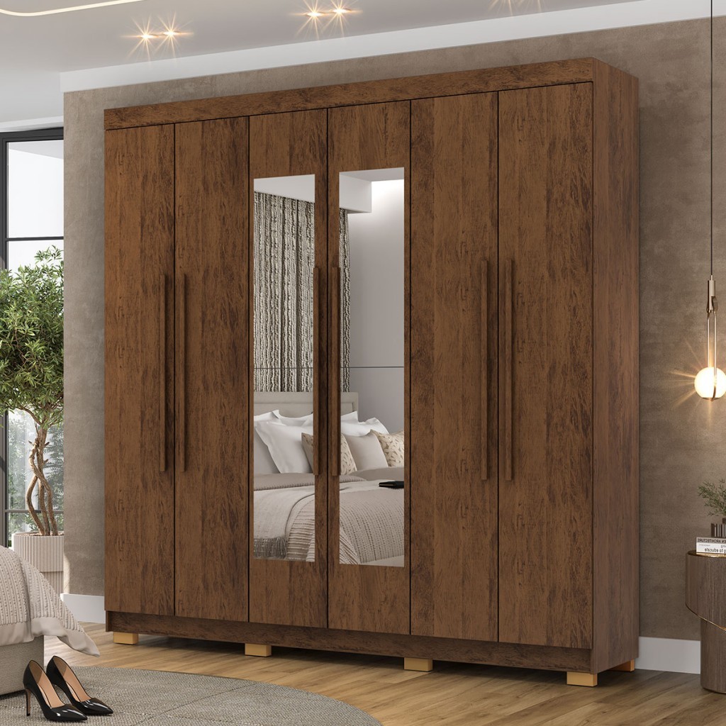 Guarda-Roupa Casal Bahamas 6 Portas 2 Gavetas com Espelho - Home & Living