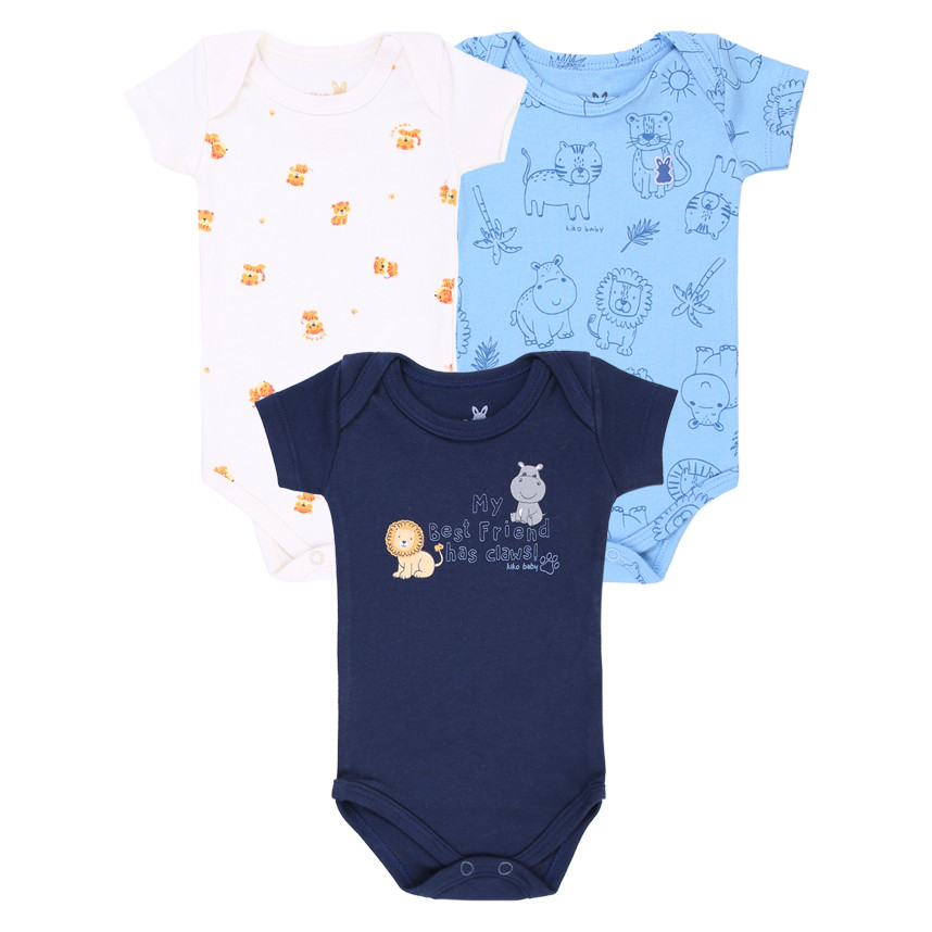 Kit Body Manga Curta Bebê Kiko Baby Suedine Safari - 3 Peças em Oferta na Shopee