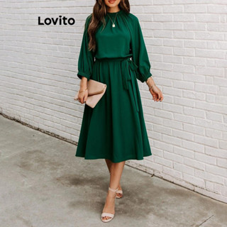 Lovito Vestido elegante com cinto liso para mulheres LNL65103