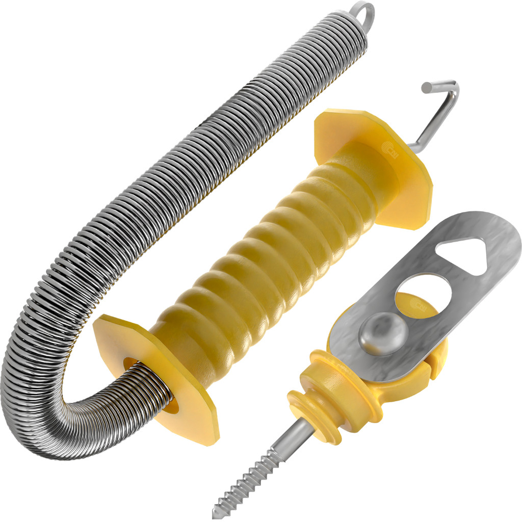 Kit 3un Porteira Longa Estica Até 6m + 3un Engate para Cerca Elétrica Durável Reforçada Amarela