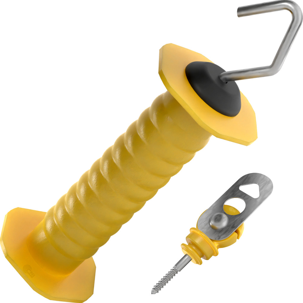 Kit 16un Porteira Curta + 16un Engate para Cerca Elétrica Mola Interna Alta Resistência Amarela