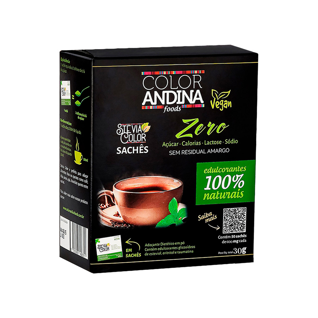 Adoçante Stevia Sachês - 50 Unidades - Color Andina em Oferta na Shopee