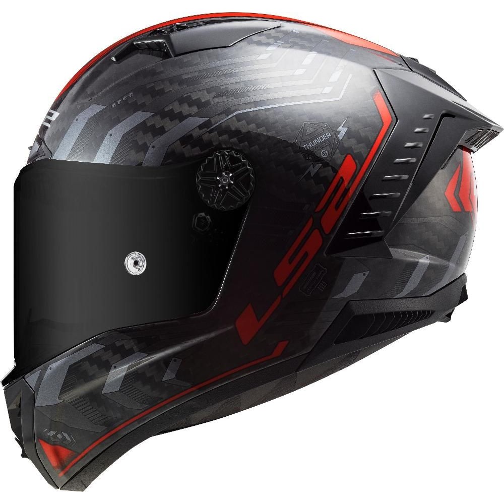 Capacete Esportivo LS2 FF805 Thunder Sputnik 100% Fibra de Carbono + Viseira Fumê - Cinza / Vermelho