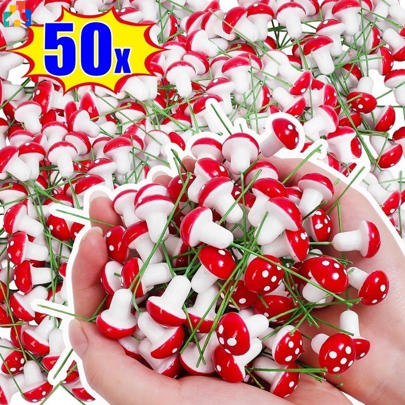 50 Pçs Planta Artificial 2cm Mini Vermelho Branco Espuma Cogumelo Micro Paisagem Bacia Acessórios Do Jardim Decorações F