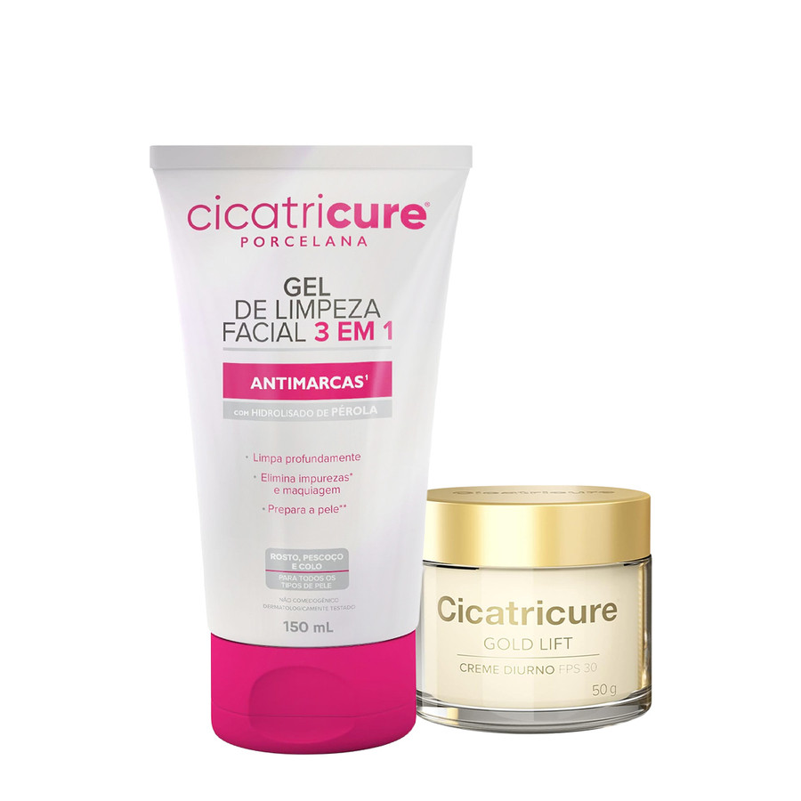 Kit Cicatricure Porcelana 3 em 1 Gold Lift Diurno Gel Creme (2 produtos) em Oferta na Shopee