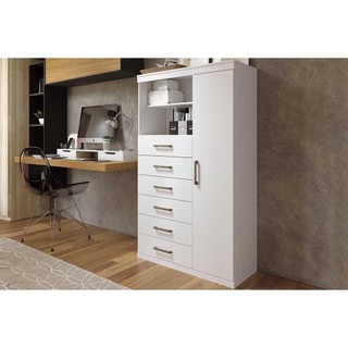 Cômoda de Quarto Marabá 1.6 c/ 1 Porta 2 Nichos e 6 Gavetas Branco - Santos Andirá em Oferta na Shopee