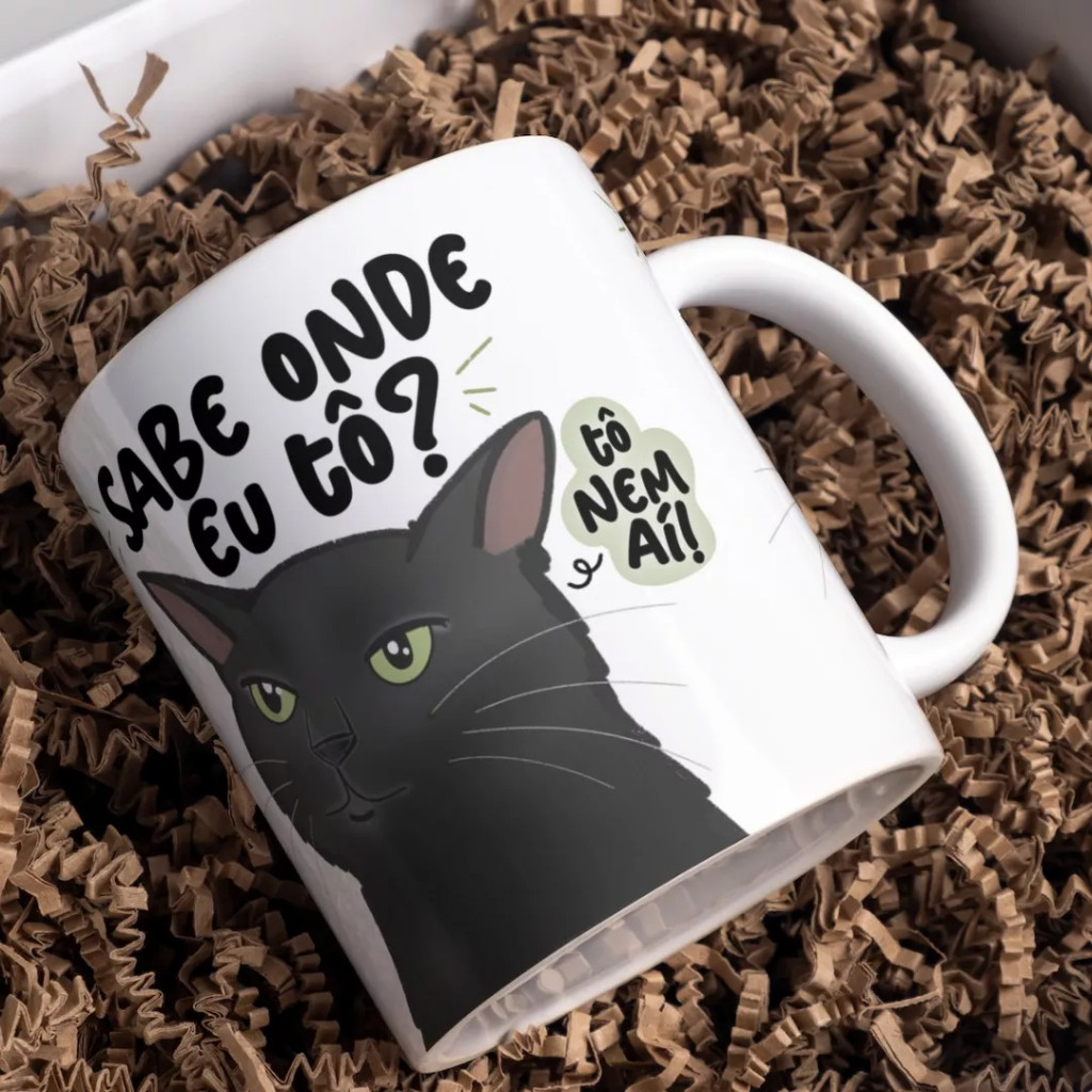 Caneca sabe onde eu tô, tô nem ai, meme, caneca divertida, gatinha vivi, deboche, gato preto em Oferta na Shopee