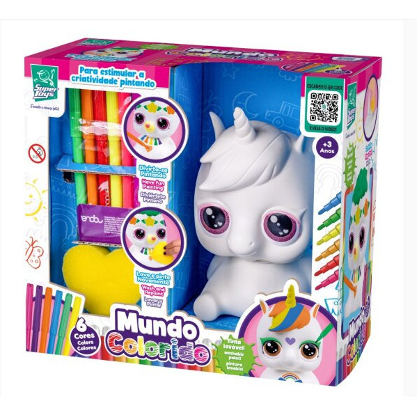 Brinquedo Cofre Mundo Colorido Unicórnio Para Pintar Cor Branco