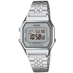 Relógio Digital Unissex Prata Casio Digital Vintage Mini LA680WA-7DF Relógio de Pulso Feminino Masculino