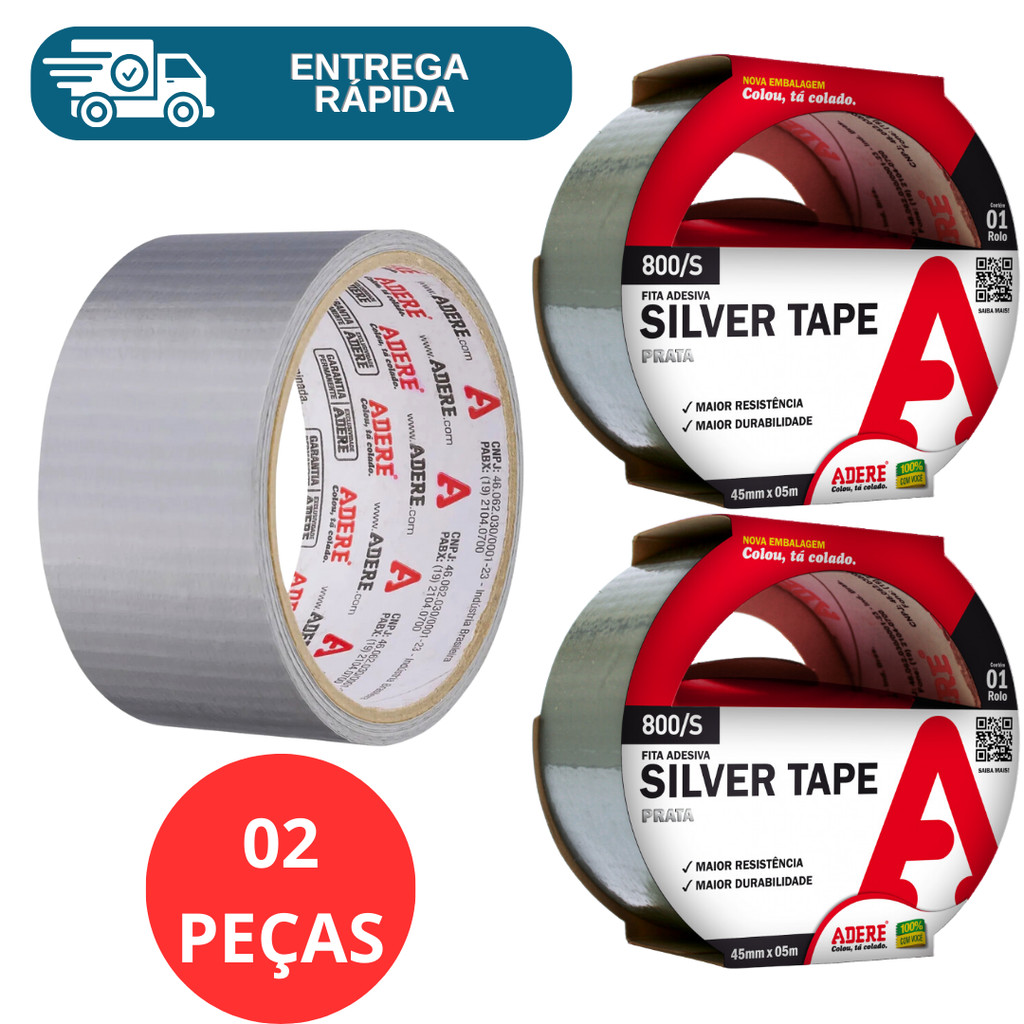 Kit 2 Fita Adesiva Silver Tape 45mm X 5m Adere Reforçada Super Resistente Multiuso Vedação Flex em Oferta na Shopee