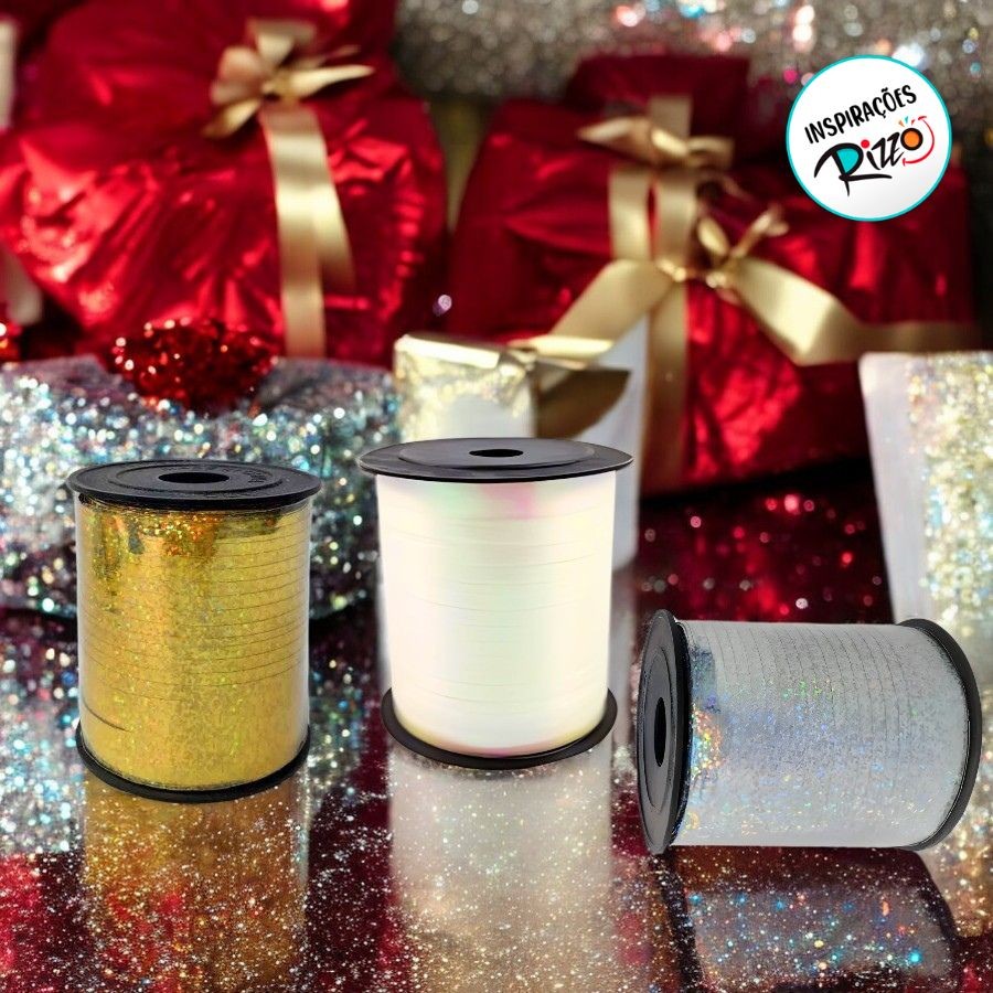 Fitilho Decorativo Com Glitter 200m - Prata - 1 unidade - Rizzo — imagem 2 de 2