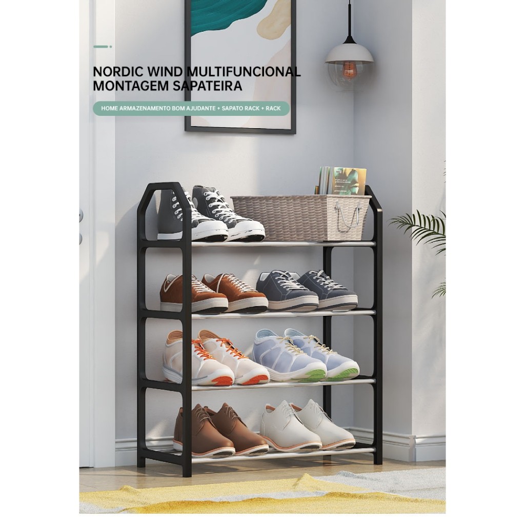 Sapateira 4 andares12 Pares Organizador de Sapatos Tenis 8 Pares Desmontavel Movel Calçados Portátil em Oferta na Shopee