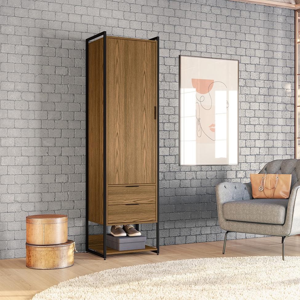 Guarda-Roupa Closet Industrial Mital 1 PT 2 GV Conhaque e Preto em Oferta na Shopee