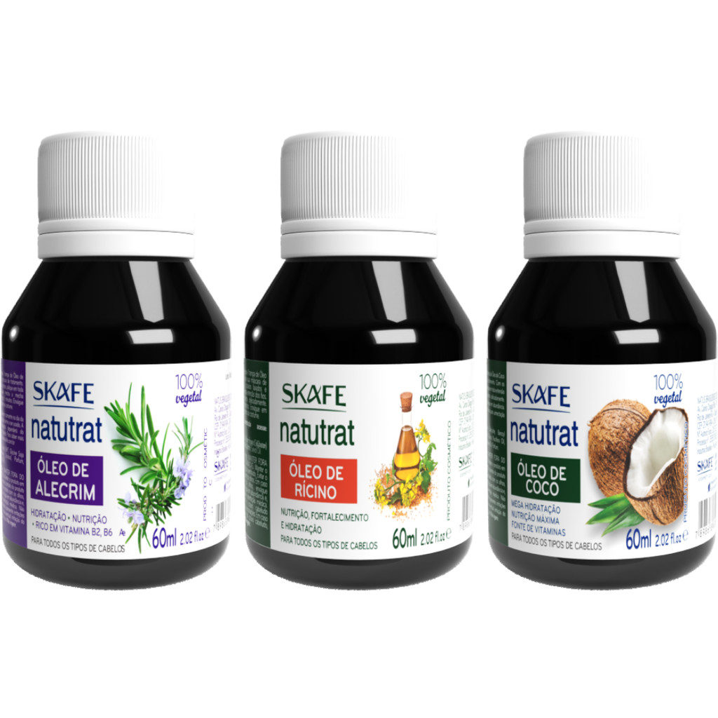 Kit Umectação Capilar: Óleo de Alecrim | Óleo de Coco | Óleo de Rícino Natutrat S.O.S 60ml em Oferta na Shopee