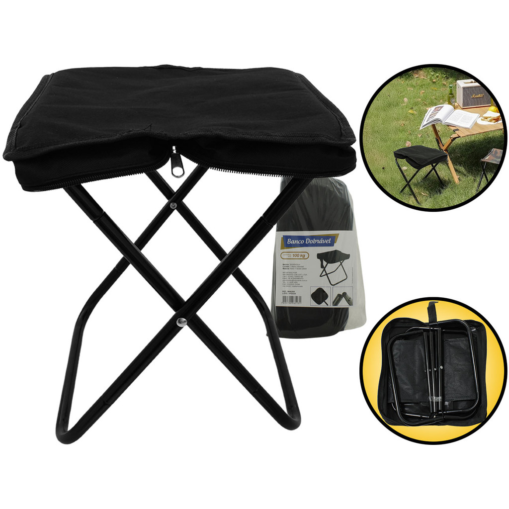 Banqueta Dobrável Banco Ferro Tecido Oxford Camping Piquenique Praia Multiuso 30cm Até 100kg em Oferta na Shopee