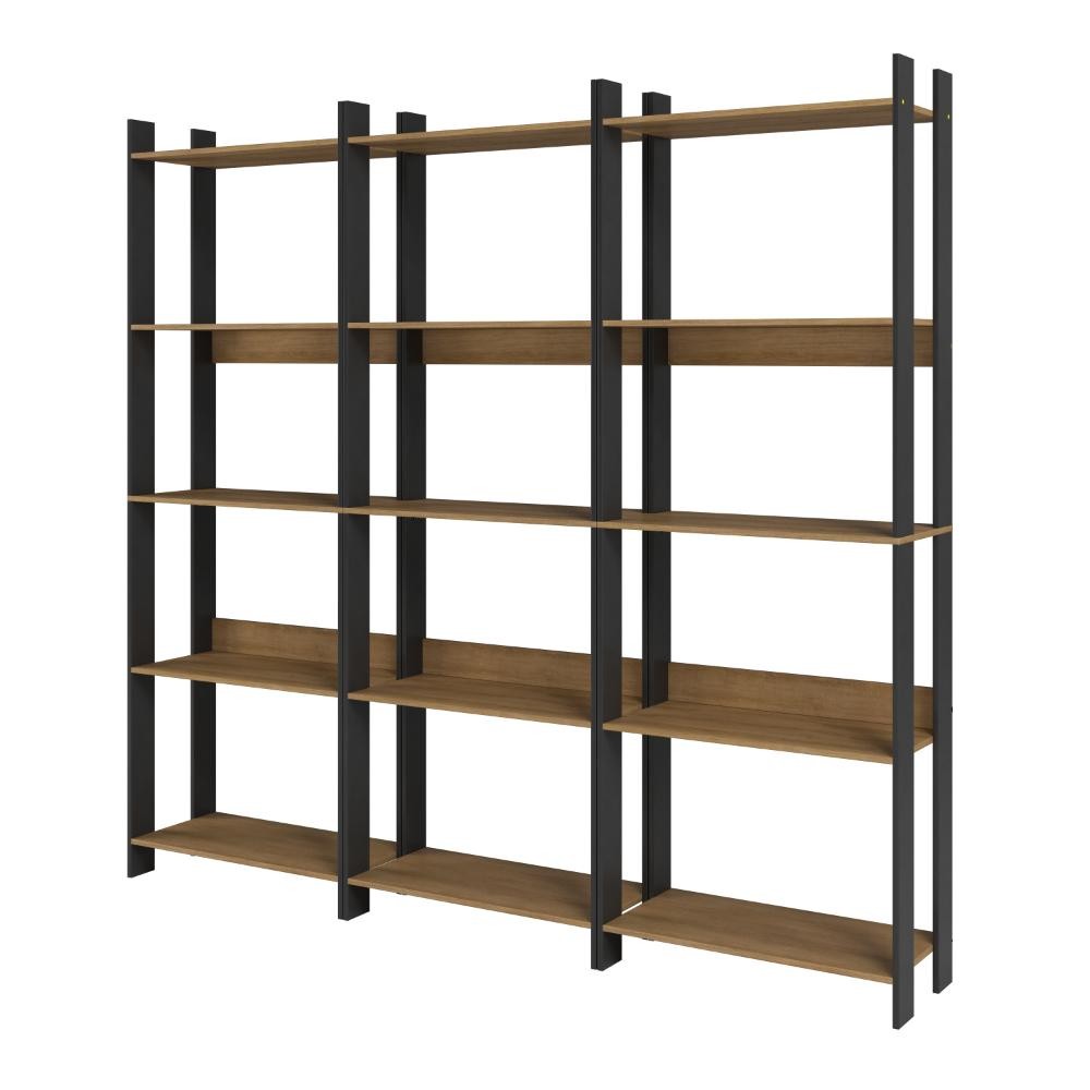 Kit 3 Estantes para Livros 15 Prateleiras Estilo Industrial Lâmina Mel/Preto - BRV Móveis em Oferta na Shopee