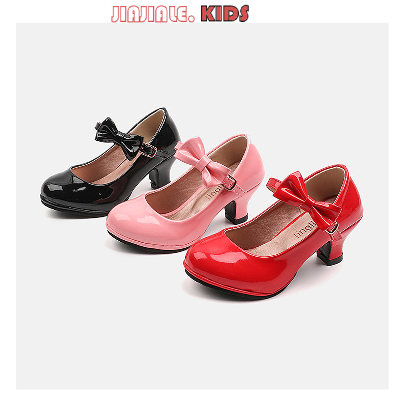 Sapatos Infantis De Salto Alto Vermelho Para Meninas , De Dança De Couro Performance De Estudantes