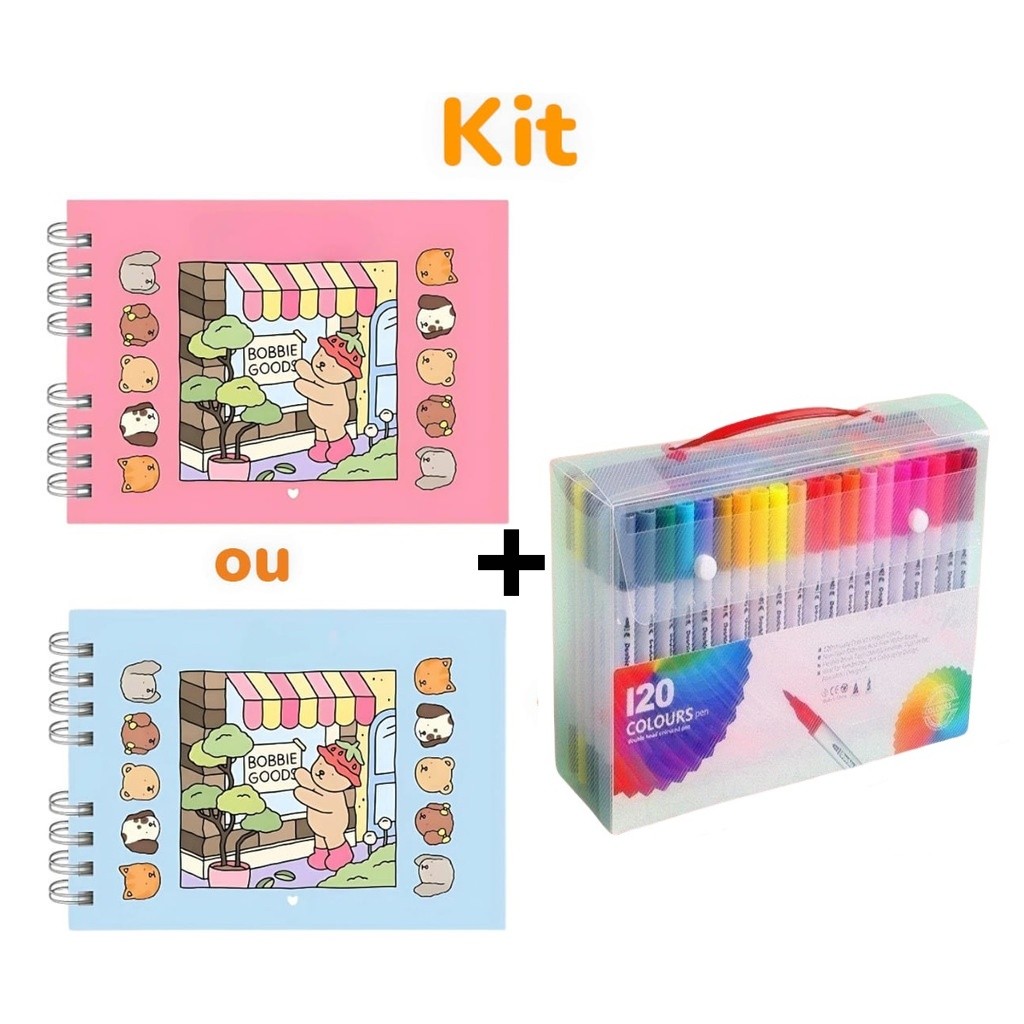 Kit Caderno desenho +36/48/60/80/100/120 Canetinhas Coloridas Pintar Diversão