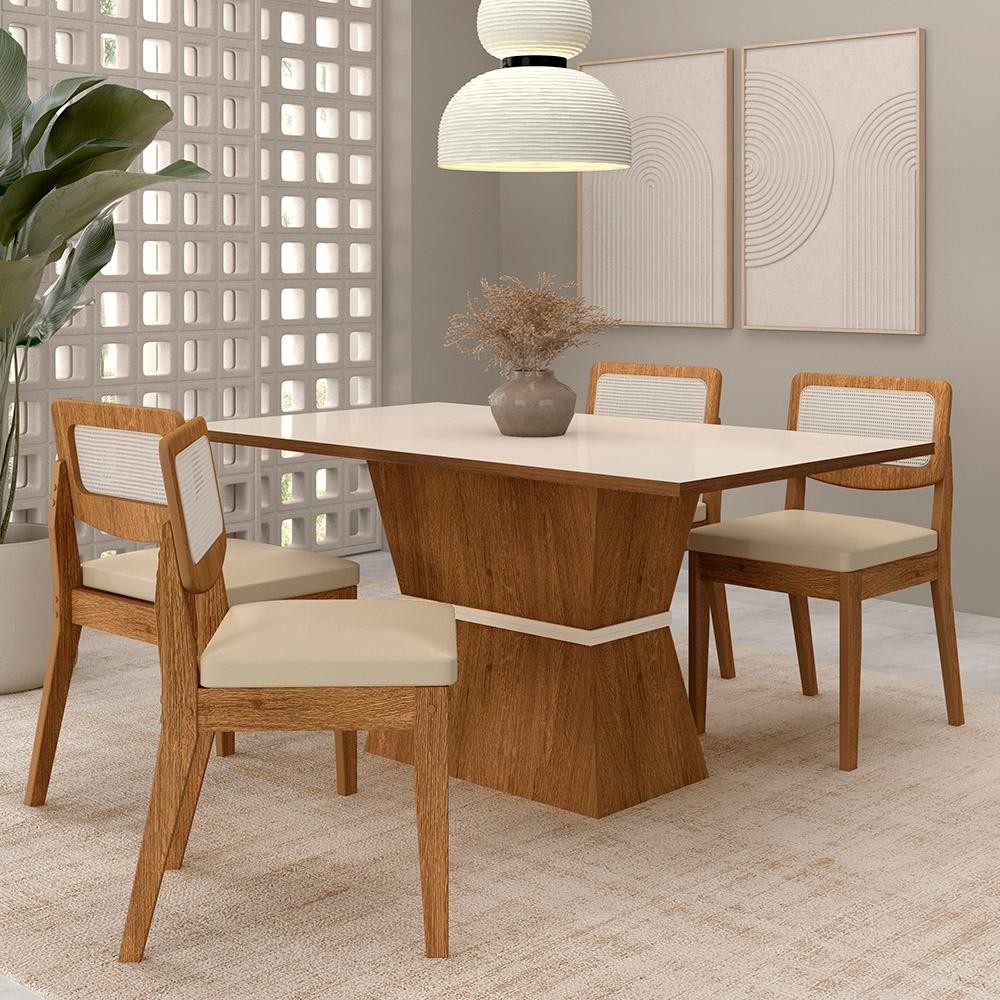 Mesa 1,36 Riva 4 Cadeiras Sextavada Freijó/off/corino Bege - M.a em Oferta na Shopee