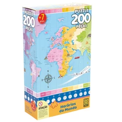 QUEBRA CABEÇA HORÁRIOS DO MUNDO 200 PEÇAS GROW PUZZLE RELÓGIO GEOGRAFIA PAÍSES FUSO MAPA MUNDI PAÍS