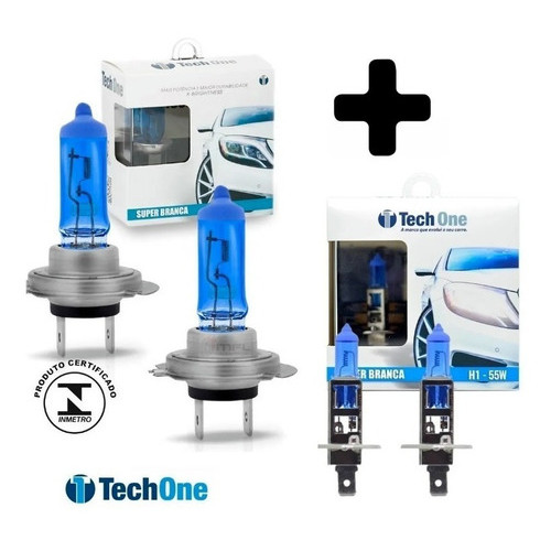KIT LÂMPADAS TECHONE SUPER BRANCA H7 + H1 EFEITO XENON 8500K