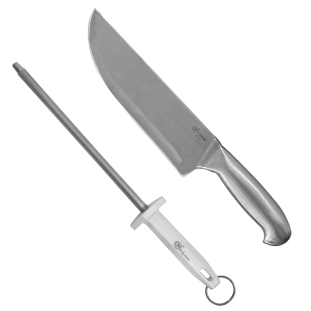 Kit de Churrasco Faca Profissional 8” Inox Chaira 10” Estriada Afiador