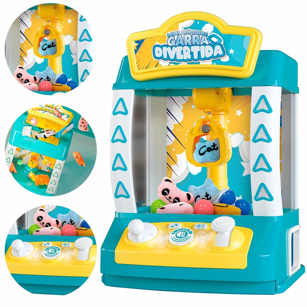 Mini Máquina De Brindes Azul 10 Brinquedos Pelucias Bolinhas Com Luzes E Sons - Dm Toys