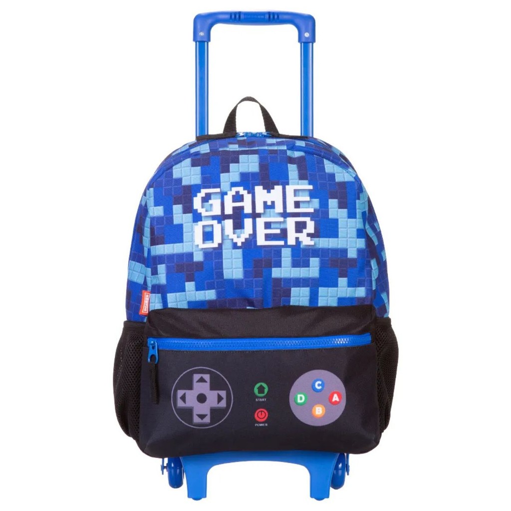 Mochila Rodinha Infantil Menino Game Over Plus Azul Sestini