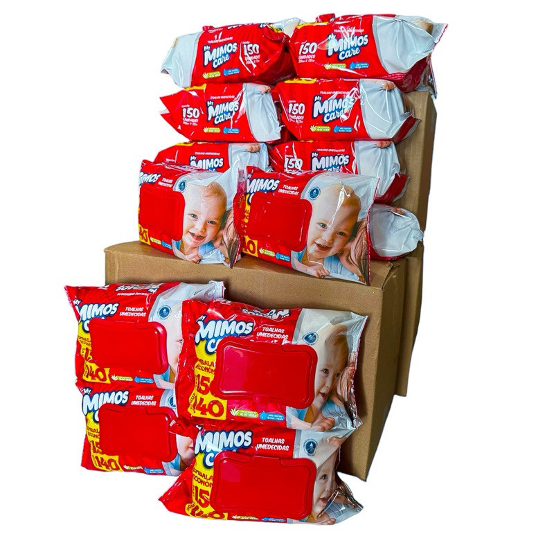 Kit 1800 toalhas umedecidas (Caixa 12 unidades) sem álcool toque macio lenço MY MIMOS care
