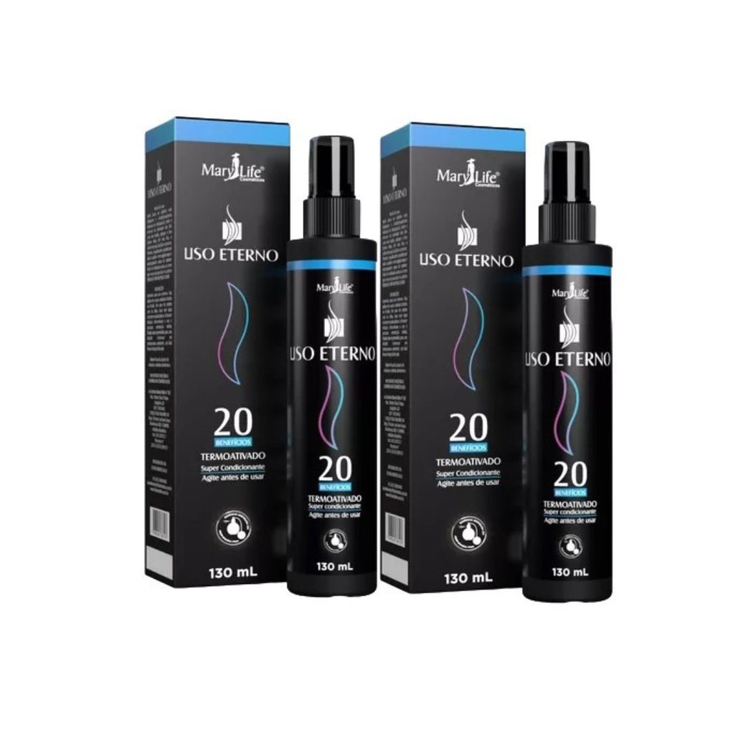 Kit c/ 2 Spray Condicionante Termoativado Liso Eterno 20 Benefícios Mary Life 130 ml em Oferta na Shopee