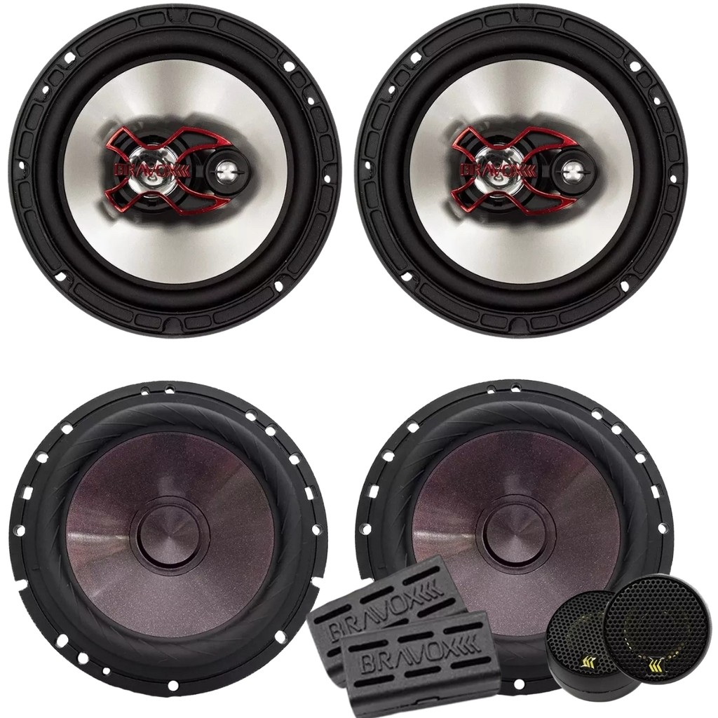 Kit 2 Vias Bravox Cs60p 6 Pol + Par Alto Falante B3x60x 100w - Automobiles