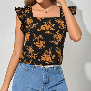 Lovito Blusa Boho Ditsy floral manga curta para mulheres LBL16348 em Oferta na Shopee