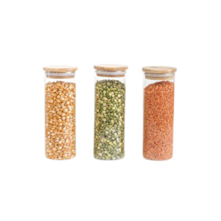 Kit 3 Potes De Vidro Mantimentos 750ml Com Tampa De Bambu em Oferta na Shopee