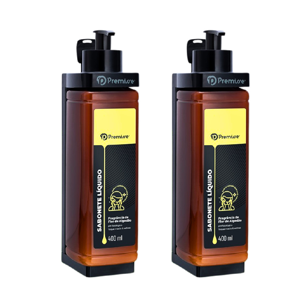 Kit 2 Dispenser Organizador Parede Refil Sabonete Líquido Pele Banho Chuveiro Box Higiene Clínica Hotel Pousada Banheiro