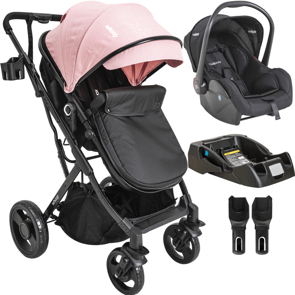 Carrinho de Bebe Kiddo Vox II com Bebe Conforto e Base Rosa em Oferta na Shopee