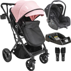 Carrinho de Bebe Kiddo Vox II com Bebe Conforto e Base Rosa