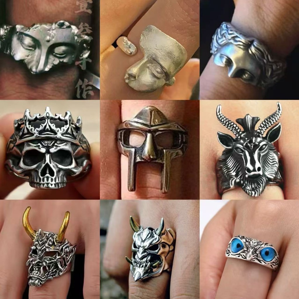 Gótico Punk Longo Chifre Diabo Máscara Anel De Abertura Para Homens Na Moda Meia Face Anéis Ajustáveis Jóias