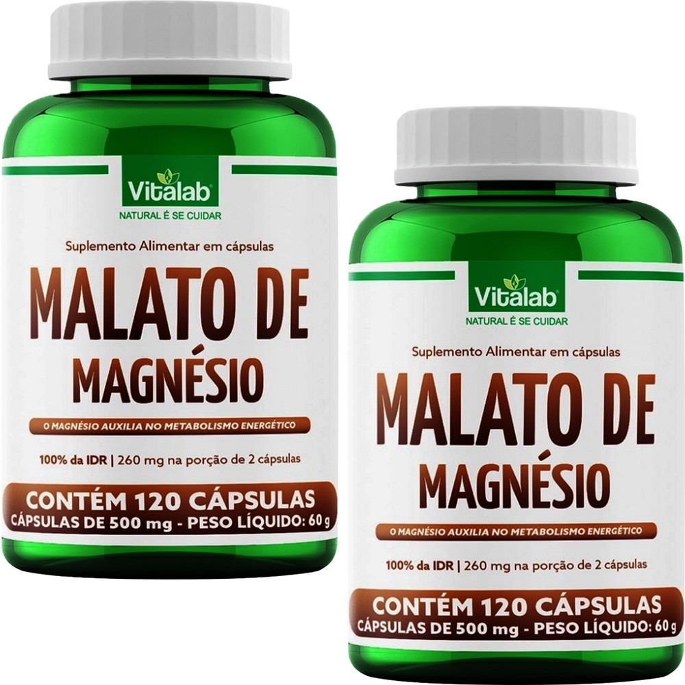 Kit 2 Malato de Magnésio Vitalab 500mg 120 Cápsulas