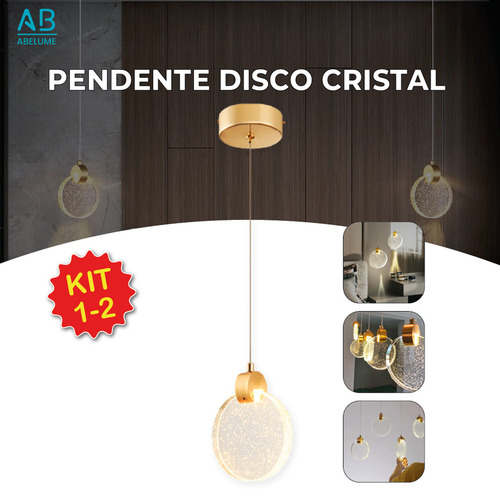 Pendente Lustre de Cristal Bolha Lua Cheia Dourado 3 cores de luz 110V-220V Bivolt em Oferta na Shopee