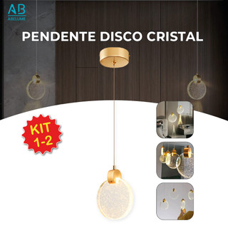 Pendente Lustre de Cristal Bolha Lua Cheia Dourado 3 cores de luz 110V-220V Bivolt
