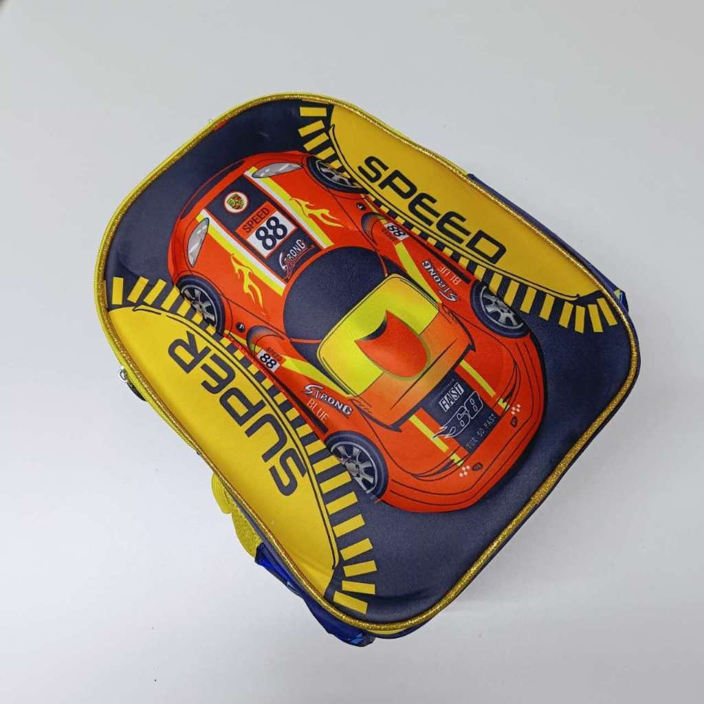 Mochila infantil pré-escola carro alto-relevo