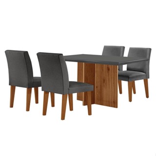 Conjunto de Mesa de Jantar Retangular com Tampo de Vidro Berlim e 4 Cadeiras Bélgica Linho Grafite e Imbuia em Oferta na Shopee